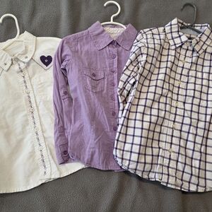Cherokee Purple & White Girls Button-Down Shirts - Plaid & Solid Mix